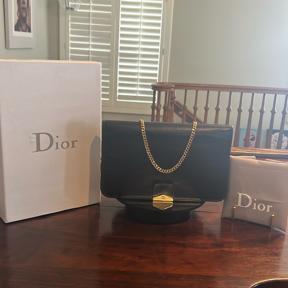 DIOR Vintage Crossbody Leather Bag in Black